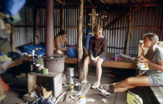 tas-field_hut_interior Walkers on Mt Field enjoy the conviviality of a lunch break in a hut. The mundane as much as the exciting and spectacular contributes to memory of places and people.