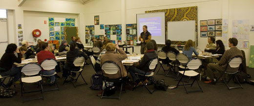 Workshop-David_Holmgren-021009 The one-day workshop attracted participants from councils, community organisations and others.