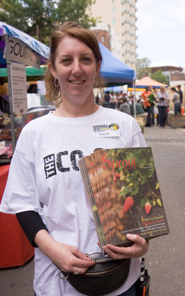 diane Diane selling the premier edition of Sprout, the new food magazine for Sydney.