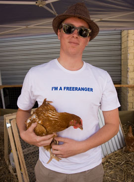 rentachook The Rent-a-Chook crew were at the Chippendale Food Fair with their Isabrowns and mobile pens.
