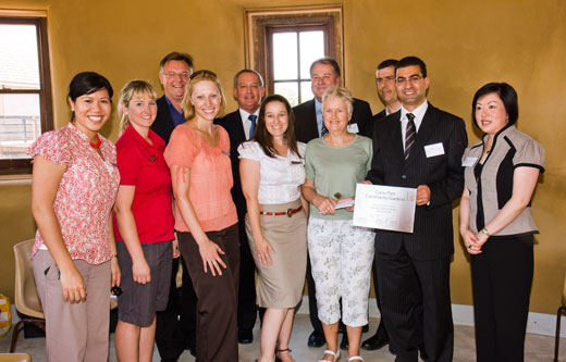CPCG_opening_council With plaque recording the opening of the garden are Mayor Nickolas Varvaris (on right) next to community gardener; Evan Hutchings, Director Governance & Corporate Services and Paul Woods, Gemeral manager centre back; Sustainability and Waste Servcies staff in front (Fiona Stock in white shirt).