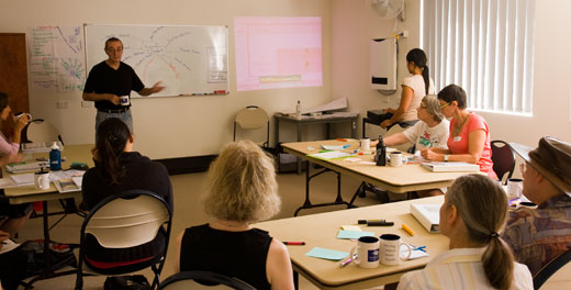LC_class The final classroom session of the Living Smart course was led by health expert, Peter Driscoll. Peter is active with TransitionSydney and leads the 'Healthy You' session that focuses on lifestyle, personal health and diet. Participants caring for themselves is promoted thrugh Living Smart as the basis of making changes in lifestyle and in the household, and in activity within the community.