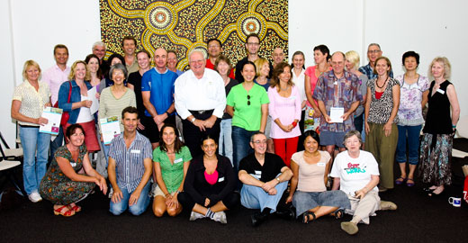 LS-group Mayor of Randwick, Cr John Procopiadis, stands at centre of participants in Randwick City Ocuncils' Living Smart and sustainable Gardening courses after the hand out of certificates of completion.