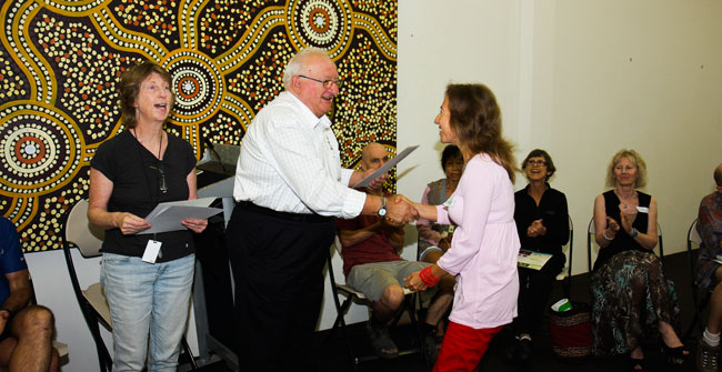 ls-certificate Cr. John Procopiadis hands out certificates. On left is Randwick City Council Sustainability Education Officer, Fiona Campbell.