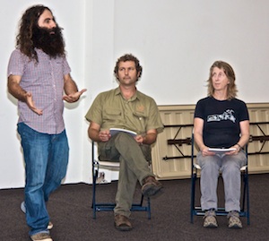 LS3 From left... telegardener Costa; Sustainable Gardening course trainer, Steve Batley; Randwick Council's sustainability courses designer and coordinator, Fiona Campbell.