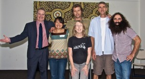 From left... Randwick Mayor, Murray Matson; trainer and photovoltaics expert, Susie Hunter; Sustainable Gardening course trainer, landscape architect Steve Batley; Council courses coordinator, Fiona Campbell (front); Sustainable Gardening course trainer, Rob Alsop.