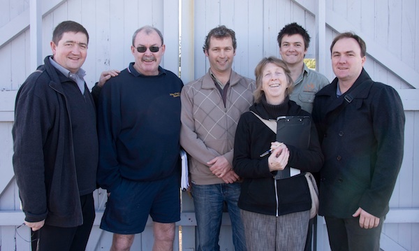 RCC13 Some of the design and construction crew - from left: Peter Manganov, council's sustainability manager; water system's plumber, Shannon Black; landscape architect Steve Batley (Sydney Organic Gardens); council's project manager Fiona Campbell; Matt, builder; Archology architect, Terry Bail.