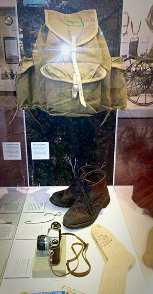 Display of old bushwalking equipment at Queen Victoria Museum, Launceston.