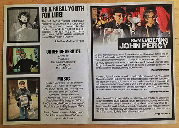 The program distributed at John Percy’s funeral — inside pages.